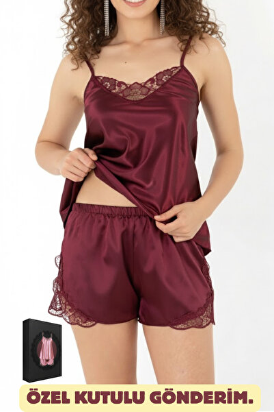 ZENCHES Güpürlü Saten Şortlu Gecelik Takım - Rahat, Çeyizlik