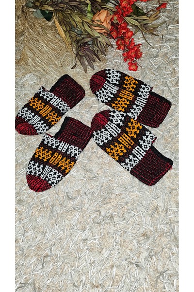 Butik Gültürkmen 2 Adet El Örgüsü Beş Şiş Kadın Kışlık Patik %100 Polyester