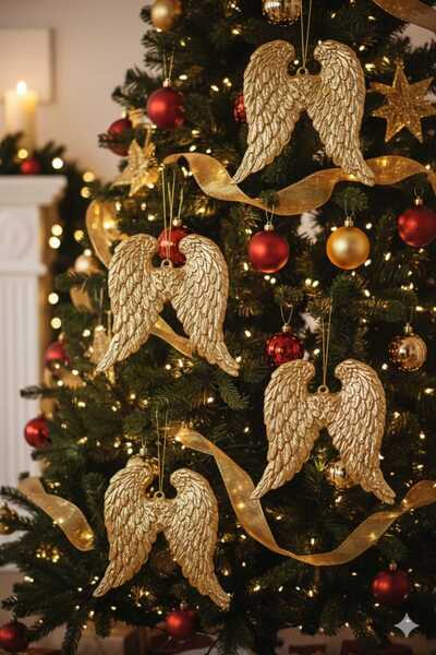 SOSYETEZGAHI Ornament de brad de Crăciun cu aripi aurii, pachet de 2