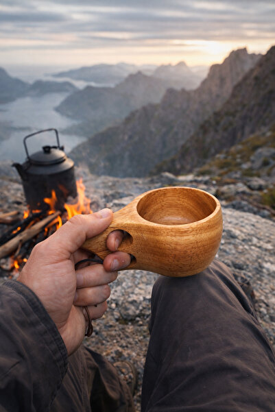 selim uyar kamp metal Rox Wood 001 Kuksa Ahşap Bardak Desenli