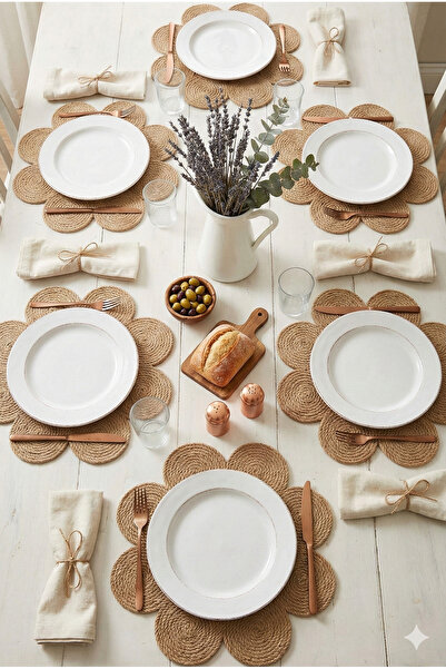 Homever 6 Adet 36cm Papatya Hasır Halat Amerikan Servis / Supla