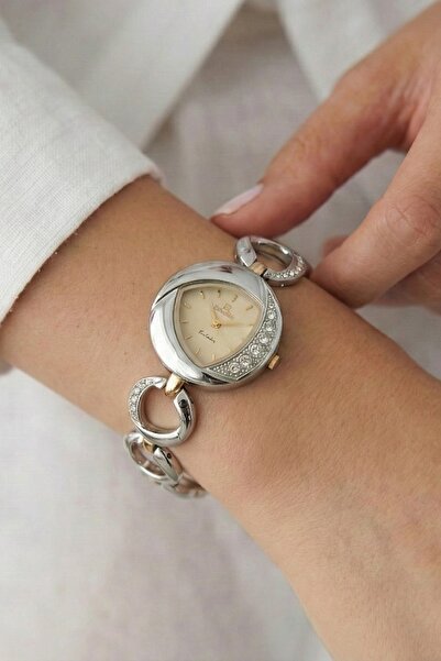 Vivaldi Kadın İki Renk Halka Bilezik Krem Kadran Kol Saati | 2 Yıl Garanti