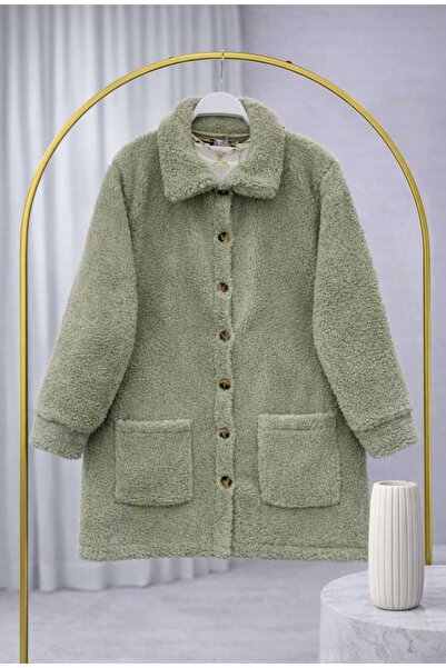 MODA VEDAT Jachetă de pluș cu guler cu buzunare cu nasturi