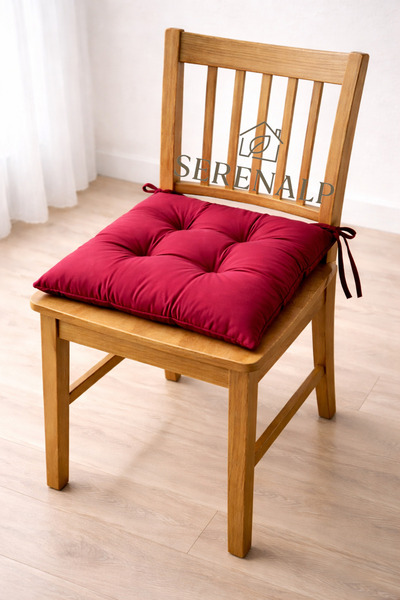 Genel Markalar Pofidik Bordo Silikon Elyaflı Sandalye Minderi Özel Dikişli Bağcıklı 40x40 Cm