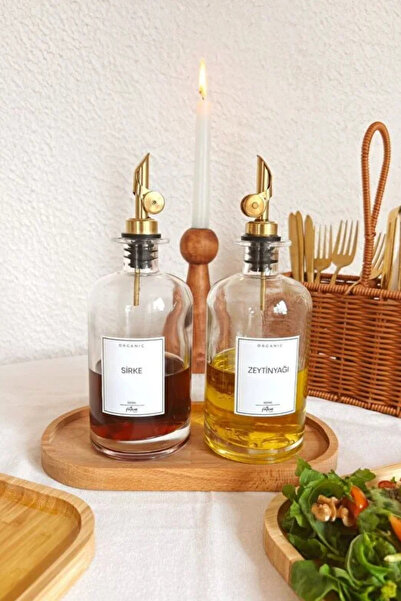 KaiHome 2'li Gold Kristal Cam Yağdanlık Seti (5 farklı etiket ile) Beyaz Etiket