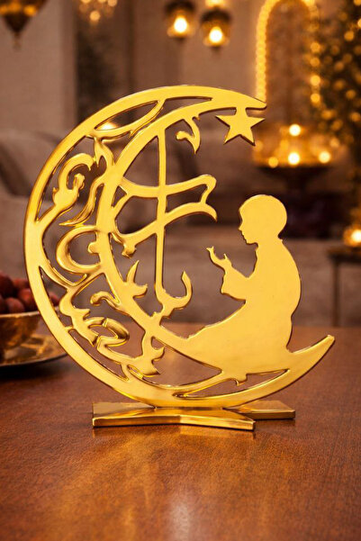 MUSK STORE Ornament mic din plexiglas Ramadan Crescent Culoare auriu 13 x 11 cm
