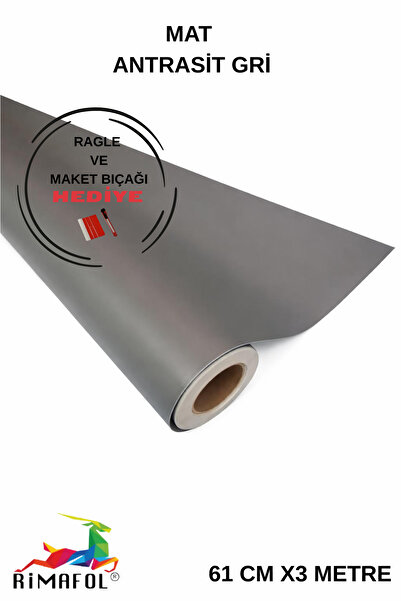 RİMAFOL Mat Antrasit Gri Yapışkanlı Folyo Mutfak Dolap Ve Mobilya Kaplama Folyosu 61CMX3METRE