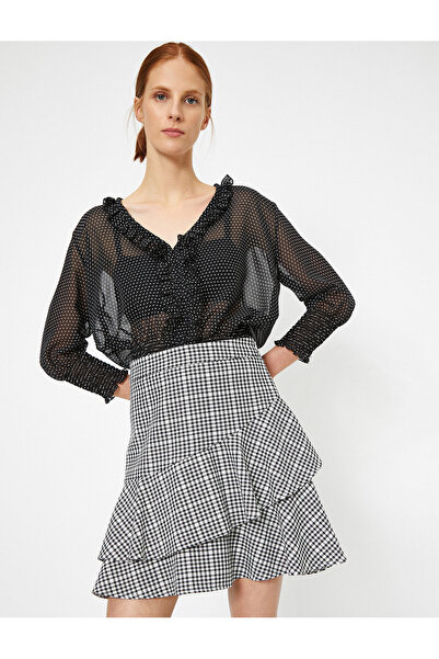 Koton Καρό φούστα σε γραμμή Α με λεπτομέρεια βολάν