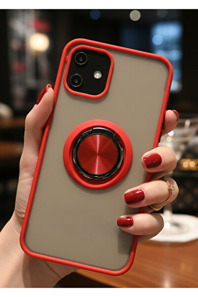 Hatreds iPhone 12 Mini İçin Kamera Korumalı Yüzüklü Kılıf - Leke Tutmaz Mat v...