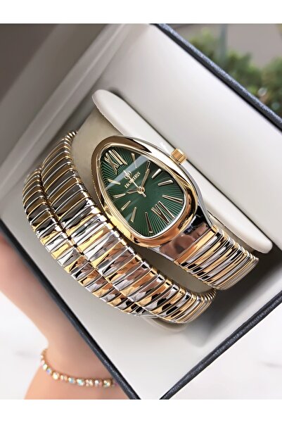 Homies ساعة يد نسائية موديل ثعبان باللون الأخضر والذهبي للموسم الجديد