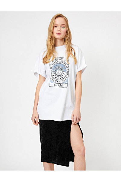 Koton Γυναικείο μπλουζάκι με λευκό κείμενο με στάμπα