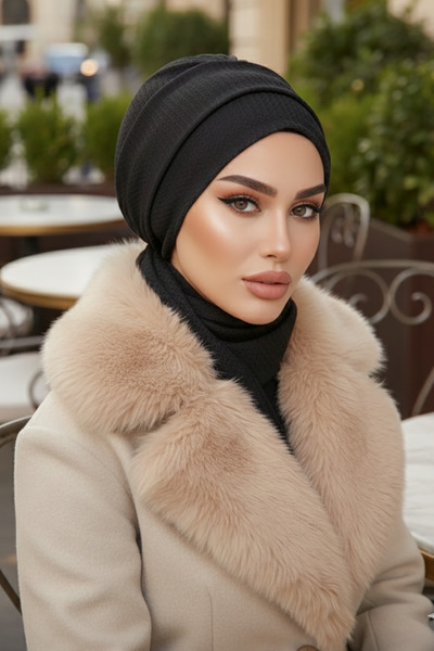 Aişe tesettür Черна плетена шапка-шал