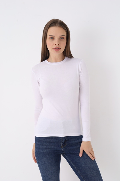 SIR İç Giyim Kadın Beyaz Uzun Kol Bisiklet Yaka Body