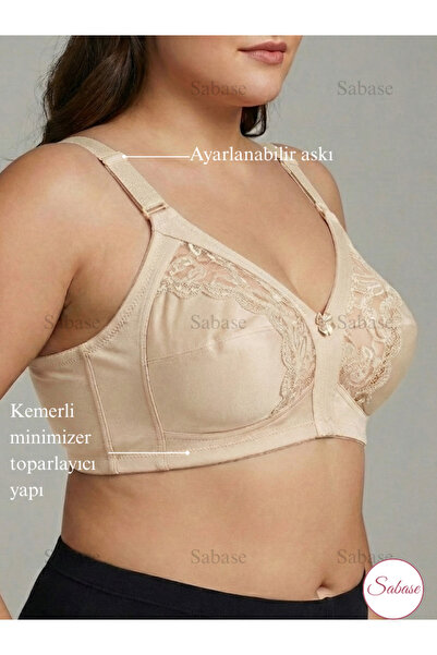 Sabase Acemoğlu Dantel Detaylı C Kap Minimizer Telsiz Toparlayıcı Sütyen (Ten)