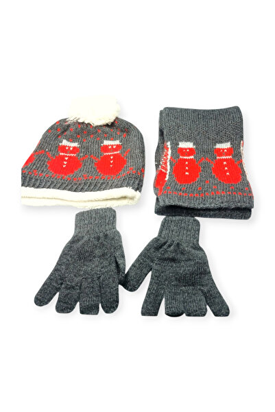 Mustran Детски комплект от 3 части: шапка, шал, ръкавици с поларена подплата, дебел плетен зимен модел за подарък