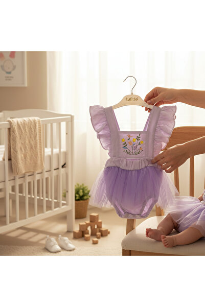 Tufitto Baby Kız Bebek Slopet Tulum Tüllü Çiçekli Bebek Abiye Parti Düğün Öze...