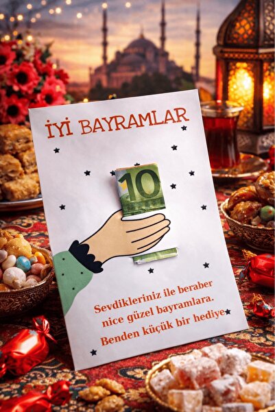 Emtory Home 10 Adet Bayram Tebrik Kartı - Bayram Harçlık Kartı - Bayram Hediyesi