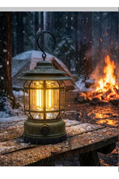 EMİN ENSAR HOME Nostaljik ısığı ayarlanabilir Ledli Kamp Lambasi Işıldak Fene...