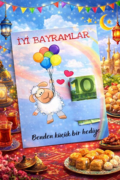 Emtory Home 10 Adet Uçan Kuzucuk Bayram Kartı - Bayram Tebrik Kartı - Harçlık Kartı - Kurban Bayramı Hediyesi