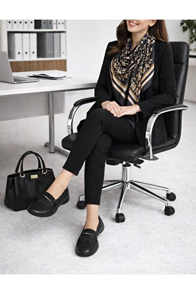 Wanetti Pantofi de damă negri, confortabili, zilnic, decorate cu piatră