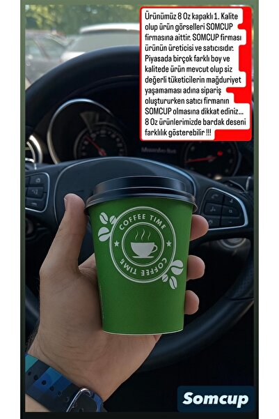 somcup 8 oz kapaklı (50 ADET) 50 adet karton bardak + 50 adet kapak latte bardağı