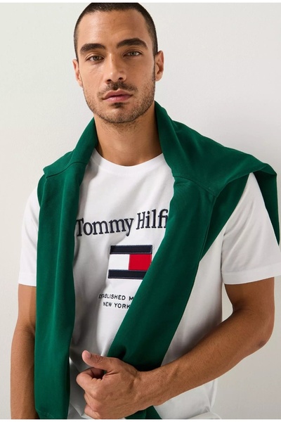 Tommy Hilfiger regular fit dokuma nakışlı pamuklu erkek tshirt