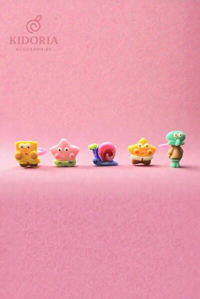 Kidoria 5’li Sünger Karakter Figürlü Yüzük Seti - Kız Erkek Çocuk Aksesuar