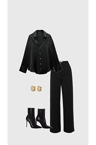 KAREN SATEN SİYAH GÖMLEK