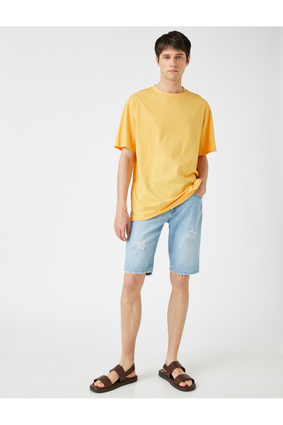 Koton Pánské lehké kraťasy Indigo Jean Short 1YAM43190YD