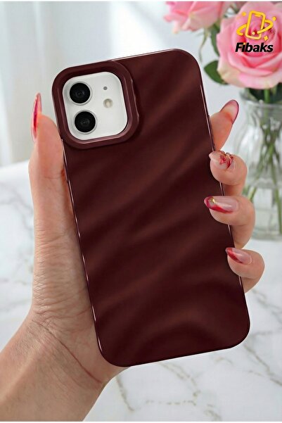 Fibaks Apple iPhone 11 Kılıf Parlak Kabartmalı Dalga Tasarımlı Desenli Mürdüm Darbe Emici Silikon Kapak