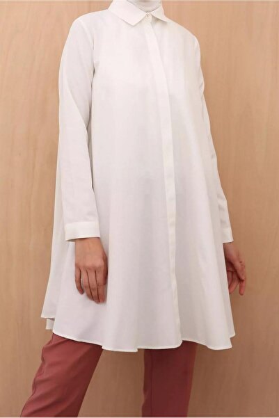 TRENDTESETTÜR KADIN Ekru GENİŞ KESİM GİZLİ DÜĞMELİ TUNİK 82805