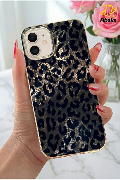 Fibaks iPhone 11 Kılıf Hologramlı Siyah Leopar Desenli Darbe Emici Kamera Korumalı Silikon