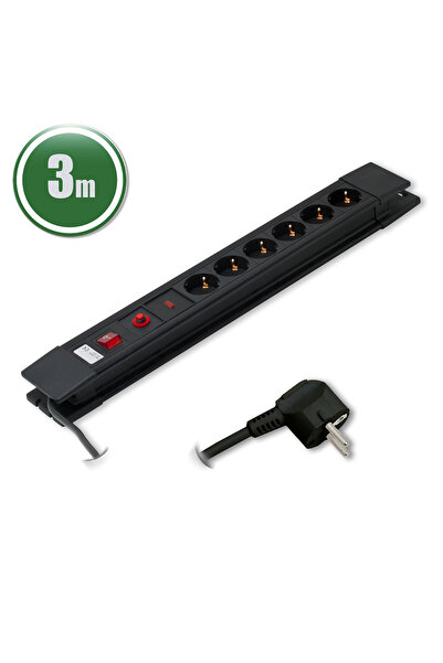 DELIGHT Prelungitor cu 6 prize, protecție la supratensiune și supracurent, 3 m