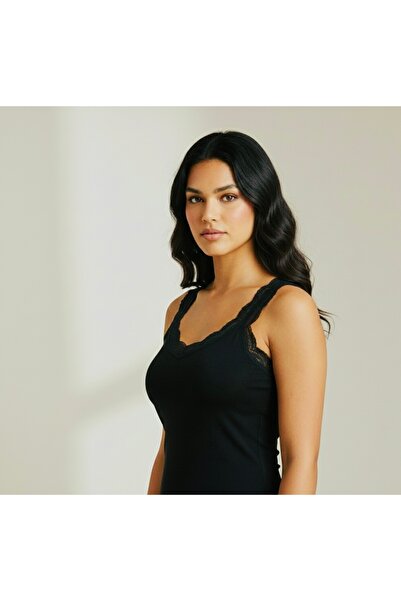 Twentyipek Kadın Siyah Likralı Dantelli Atlet