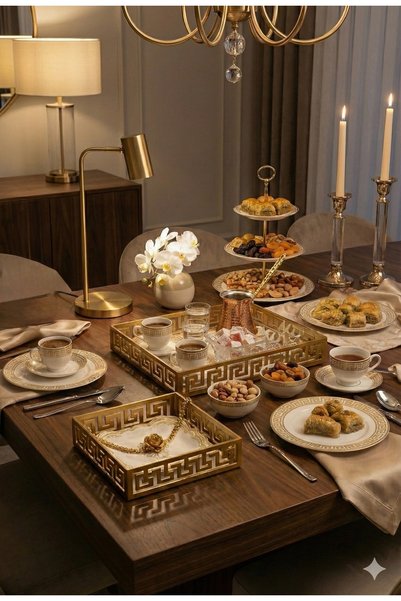 YAVUZHAN Gold Napkin Holder and Decorative Promise, Engagement, Presentation Tray Set