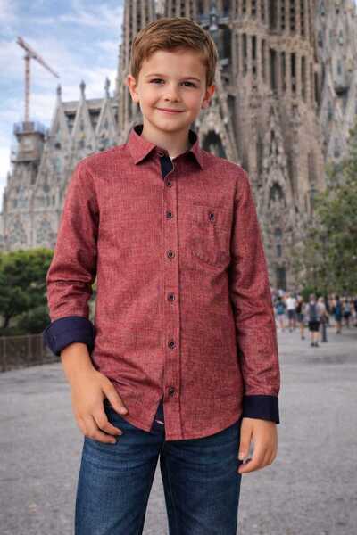 Louis Kids Fuchsia Pocketed Children's Shirt