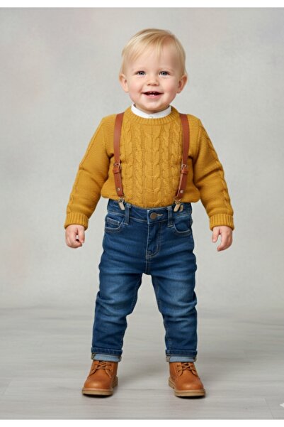 nk kids Erkek Bebek-Çocuk Lastikli Bel Cepli Biyeli  Kot Pantolon