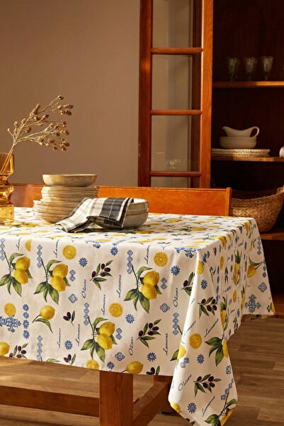 OTEXSA Limon Printed Cotton Tablecloth – Water Repellent, Stain Resistant, Washable Table Cover