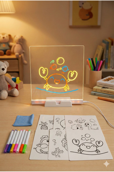 BEYZANA LED Işıklı Çizim ve Boyama Tahtası Stant ve 6 Adet Kalem Hediyeli