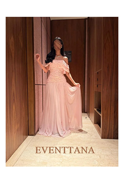 EVENTTANA فستان شيفون خربزي مطرز بلول من ايفنتانا