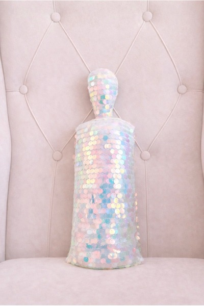 Mersii Harf Yastık Bebek Mavisi Hologram Payetli Elyaf Dolgulu Dekoratif Hedi...