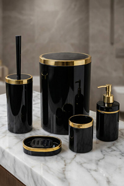 MAKRİ HOME 5 Parça Akrilik Banyo Seti, Şık ve Kaliteli Akrilik, Altın Renk De...