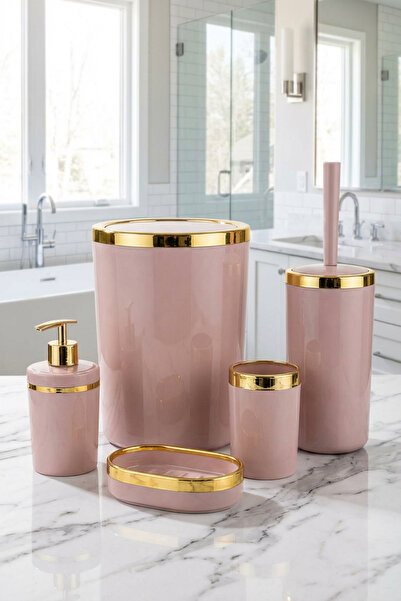 MAKRİ HOME 5 Parça Akrilik Banyo Seti, Şık ve Kaliteli Akrilik, Altın Renk De...