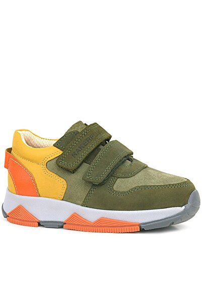 Rakerplus حذاء رياضي للأطفال من الجلد الطبيعي باللون الكاكي والبرتقالي والأصفر