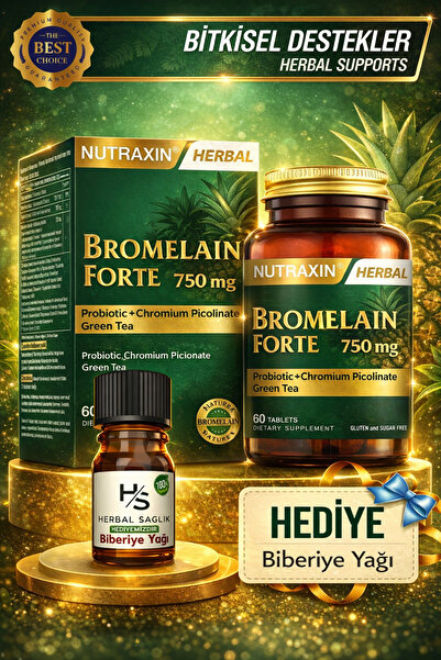 Nutraxin Bromelain Forte 750 Mg 60 Adet Tablet Krom Yeşilçay Probiyotik + Hrb...