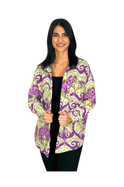 YusGos Women's Single Pocket Patterned Thick Lumberjack Jacket Shirt (Purple)