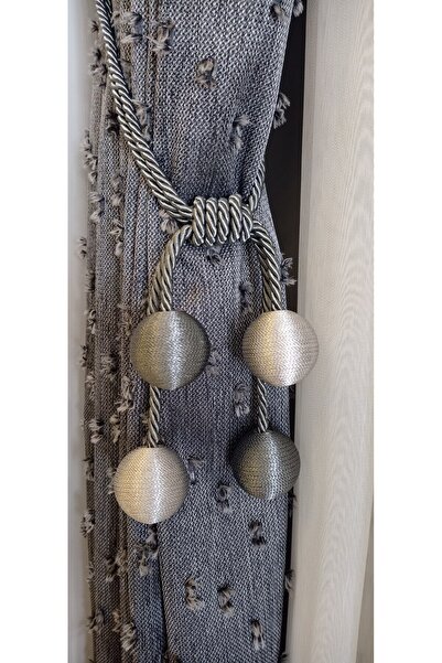 serART Kiraz 4 Toplu Fon Perde Yan Bağcık Duvara Bağlama Top Braçhol Antrasit...