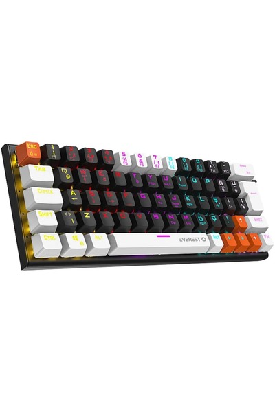 Everest PARLEY Siyah/Beyaz Rainbow Aydınlatmalı Türkçe Q Red Switch Mekanik Kablolu Gaming Oyuncu Klavyesi