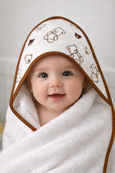 OMY منشفة أطفال ناعمة وماصة للماء على شكل دمية دب مع غطاء للرأس