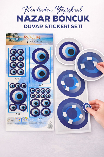 ARVALE Kendiliğinden Yapışkanlı Nazar Boncuklu Karışık Duvar Kağıdı Sticker -...
